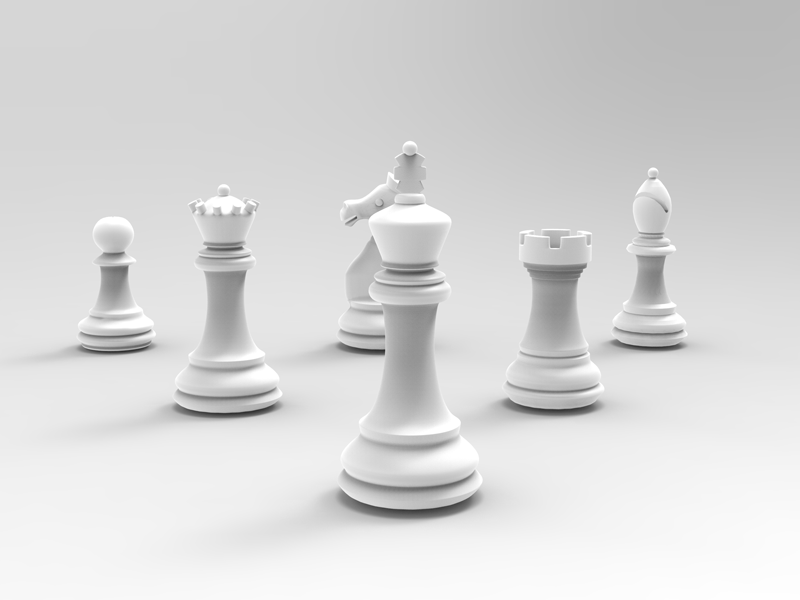 3D chess pieces on a minimalist board